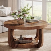 Tribesigns 2-Tier Round Coffee Table, Circle Coffee Table with Storage, Modern Accent Center Table for Living Room, Thick Tabletop & Base, Rustic Brown