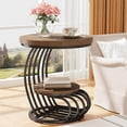 thumbnail image 1 of Finmind 2-Tier Round End Table, Wood Side Table with Storage Shelf, Arc-Shaped Metal Frame Bedside Nightstand for Living Room, Bedroom, Light Brown & Black, 1 of 8