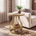 thumbnail image 1 of Tribesigns 2-Tier Round Side Table, Industrial End Table Bedside Table with Metal Frame & Open Shelf for Couch Side, Living Room (1PC, Light Brown & Gold), 1 of 6