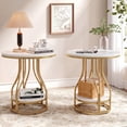 thumbnail image 1 of Tribesigns 2-Tier Round Side Table, Industrial End Table Bedside Table with Metal Frame & Open Shelf for Couch Side, Living Room (2PCS, White & Gold), 1 of 6