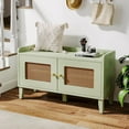 thumbnail image 1 of Tribesigns 2-Tier Shoe Storage Bench 39-Inch Long Shoe Rack Bench with Doors and Seat for Living Room, Rattan Shoe Organizer Cabinet with Shelf for Hallway, Light Green, 1 of 5