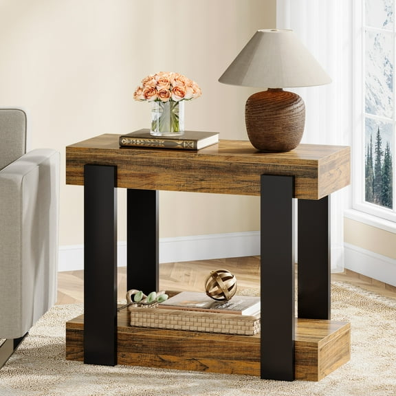 Tribesigns 2-tier Narrow Wood End Table, Farmhouse Brown Side Table for Living Room