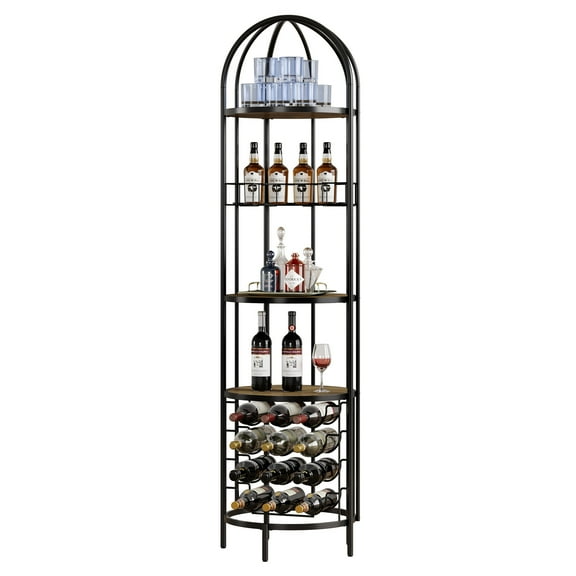 Tribesigns 20-Bottle Brown 19.7 in. W Wood Wine Rack Wine Bakers Rack with Hanging Wine Glass Holder and Storage Shelves