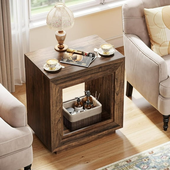 Tribesigns 23.62" Farmhouse End Table, 2-Tier Rectangular Side Table with Shelf Storage, Sofa Side Table Bedside Table for Living Room and Bedroom
