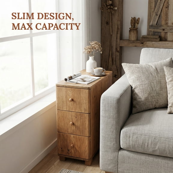 Tribesigns 23.62 in. Brown Rectangle Farmhouse Solid Wood End Table Side Table Accent Table with 3 Drawers for Living Room