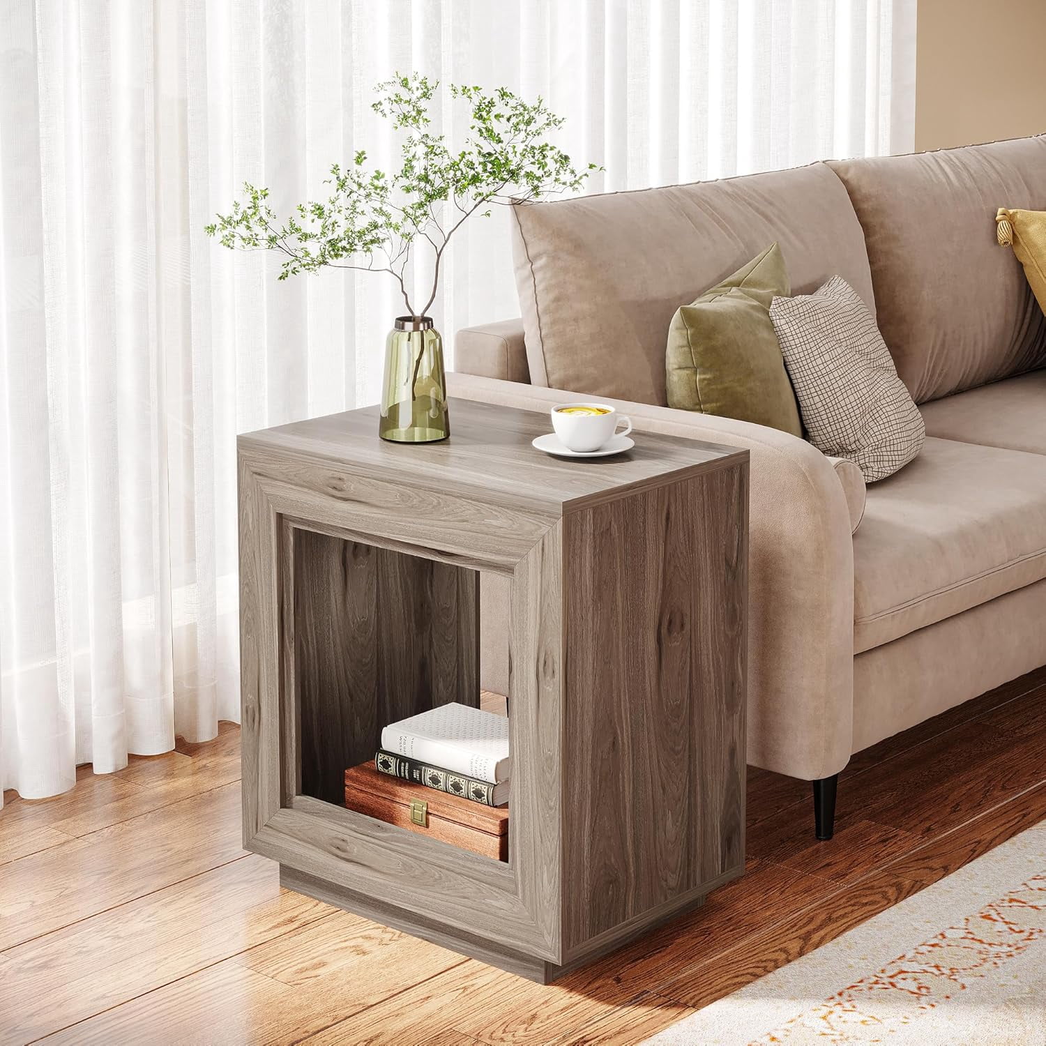 Tribesigns 24" Farmhouse End Table, 2 Tiered Side Table with Shelf ...