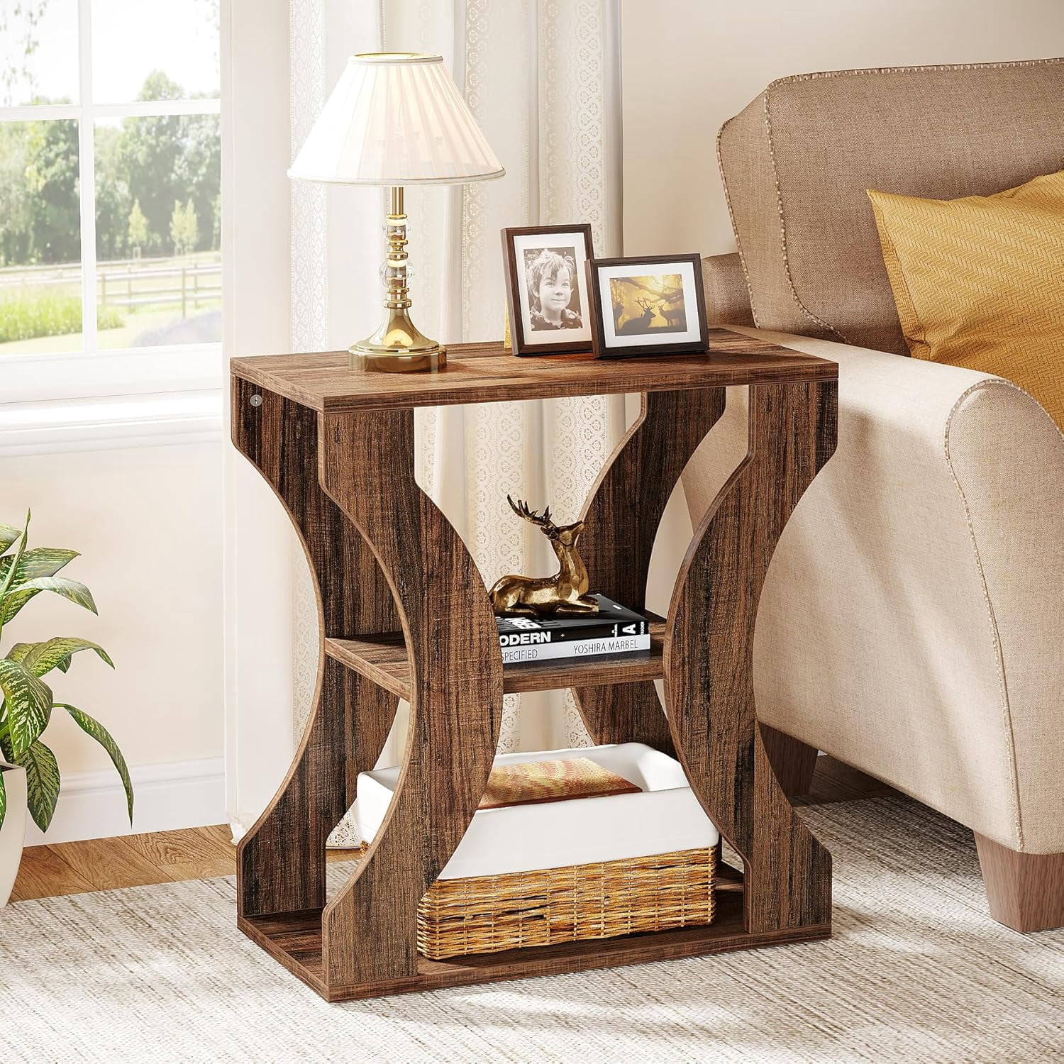 Tribesigns Set Of 2 End Tables - 2-Tier Farmhouse Side Tables With Storage Shelf, Rustic Brown