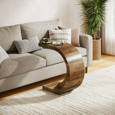 Tribesigns 25" C-Shaped End Table,Wood Side Table for Couch Sofa Living Room, Rustic Brown