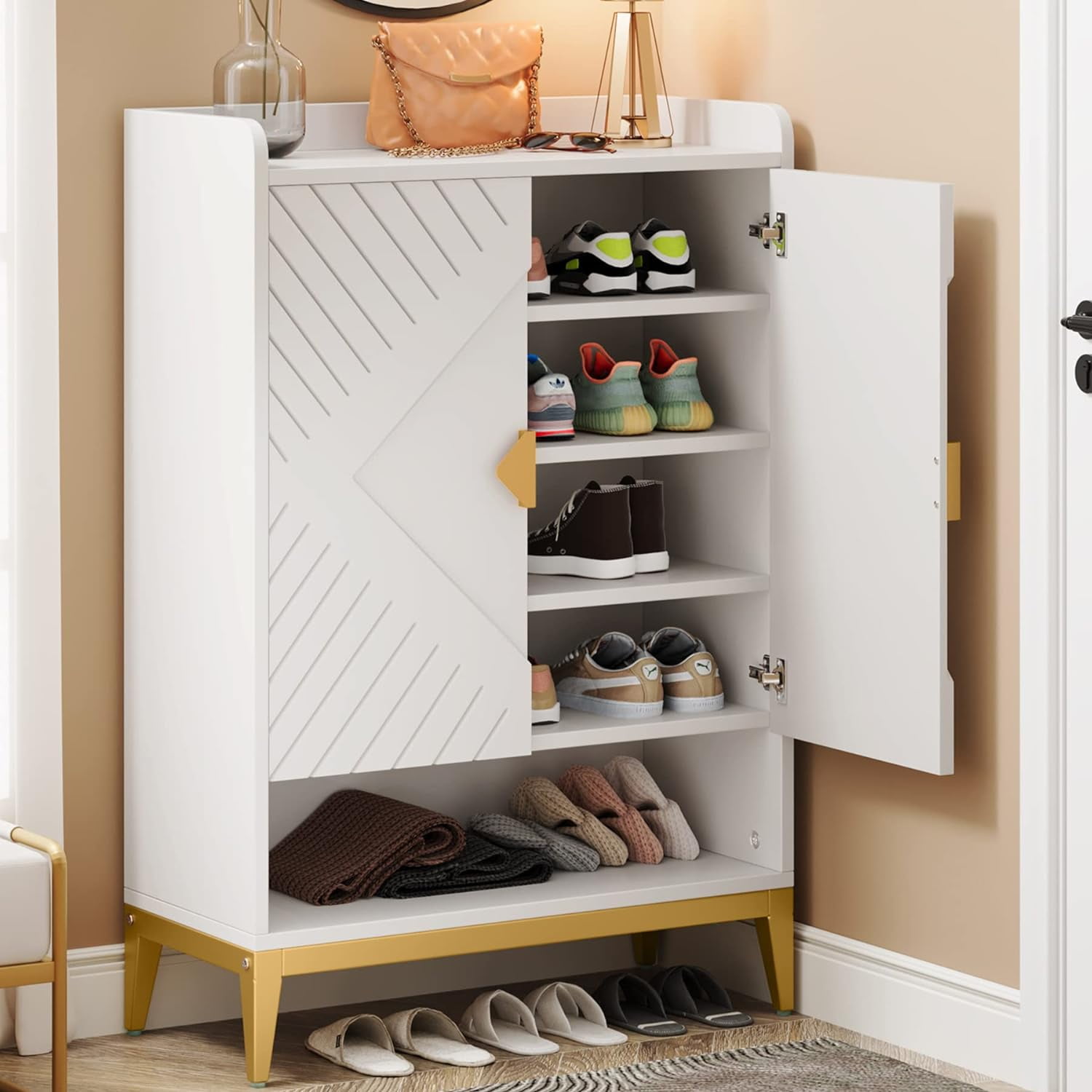 30 Pair Shoe Storage Cabinet Three Cabinet Doors Conceal Ten Total She <div  class=aod_buynow></div>– Inhomelivings