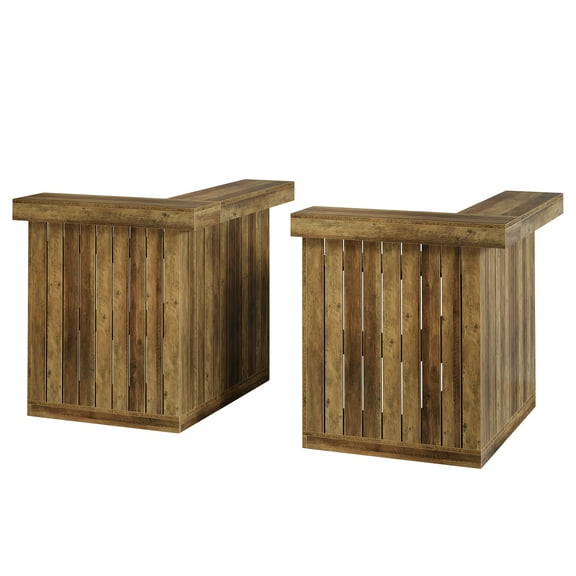 Tribesigns 2PCS L-Shaped Home Bar Unit with Storage Shelves and Wine Glasses Holder for Home Pub, Brown