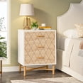 thumbnail image 1 of Finmind 3-Drawer Nightstand, Modern Mid Century Stand with Gold Metal Legs, White & Brown, 1 of 6