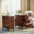thumbnail image 1 of Tribesigns 3-Drawer Solid Wood End Table(Set of 2), Vintage Sofa Side Table Narrow Nightstand with Gourd Legs, Slim Chair Side Table for Living Room, Bedroom, No Assembly Required, Walnut, 1 of 5
