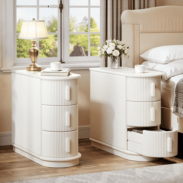 Tribesigns 3-Drawer Wooden End Table, Modern Sofa Side Table, Narrow Chair Side Table Nightstand for Living Room, Bedroom, No Assembly Required, White(Set of 2)