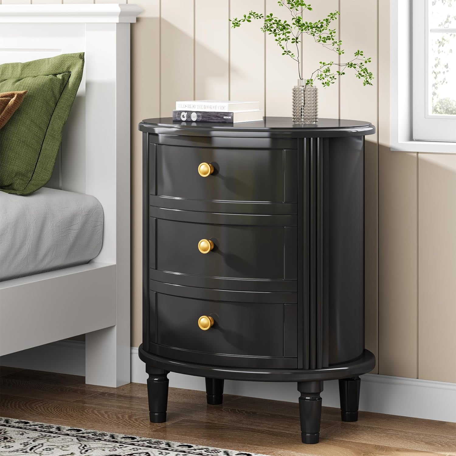 Tribesigns 3 Drawers Nightstand, Wooden Side End Table with Solid Wood ...