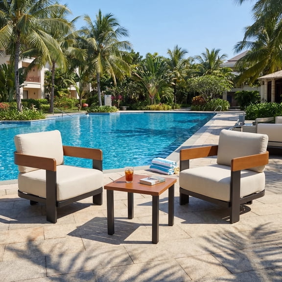 Tribesigns 3-Piece Outdoor Patio Chair Set, 2 Minimalist Metal Frame Armchairs with 1 Side Table, 450 Lbs Capacity, 8.7" Thick Cushions, Wide Seat Patio Furniture for Balcony, Deck, Backyard