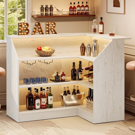 Tribesigns 3-Tier Bar Cabinet, L-Shaped Corner Home Bar Unit with Stemware Racks, Living Room, White