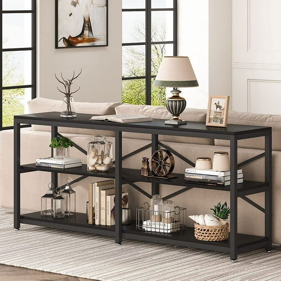 Tribesigns 3-Tier Narrow Console Table, 70.9" L Sofa Table with Storage Shelves for Entryway, Living Room, Black
