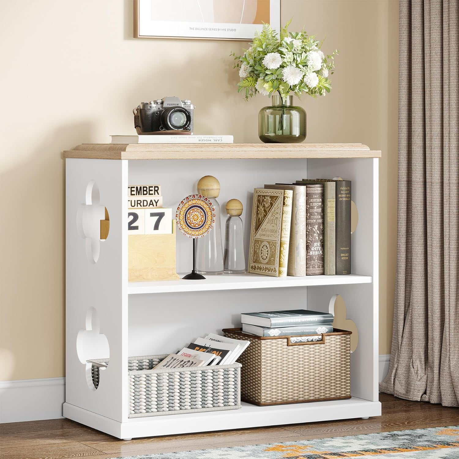 Tribesigns 3Tier Small Bookcases, White Wooden Bookshelf for Small