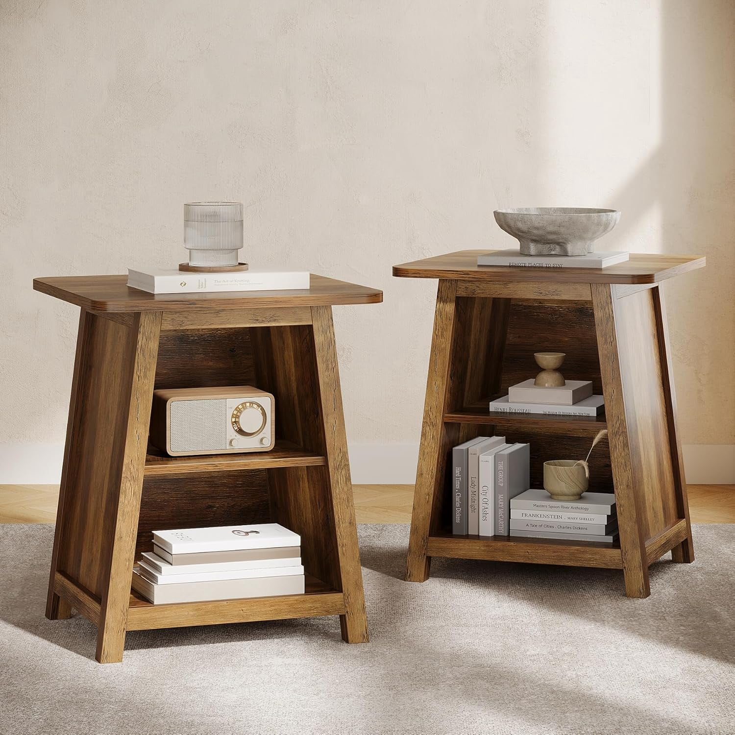 Tribesigns 3-Tier Square End Table with Storage Shelves, 21.65" Side ...