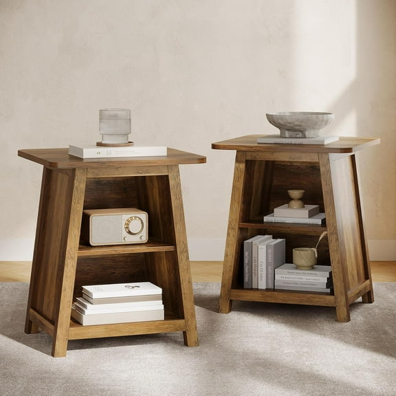 Tribesigns 3-Tier Square End Table with Storage Shelves, 21.65" Side Table with Closed Back for Living Room, Bedroom, Easy to Assemble (2)