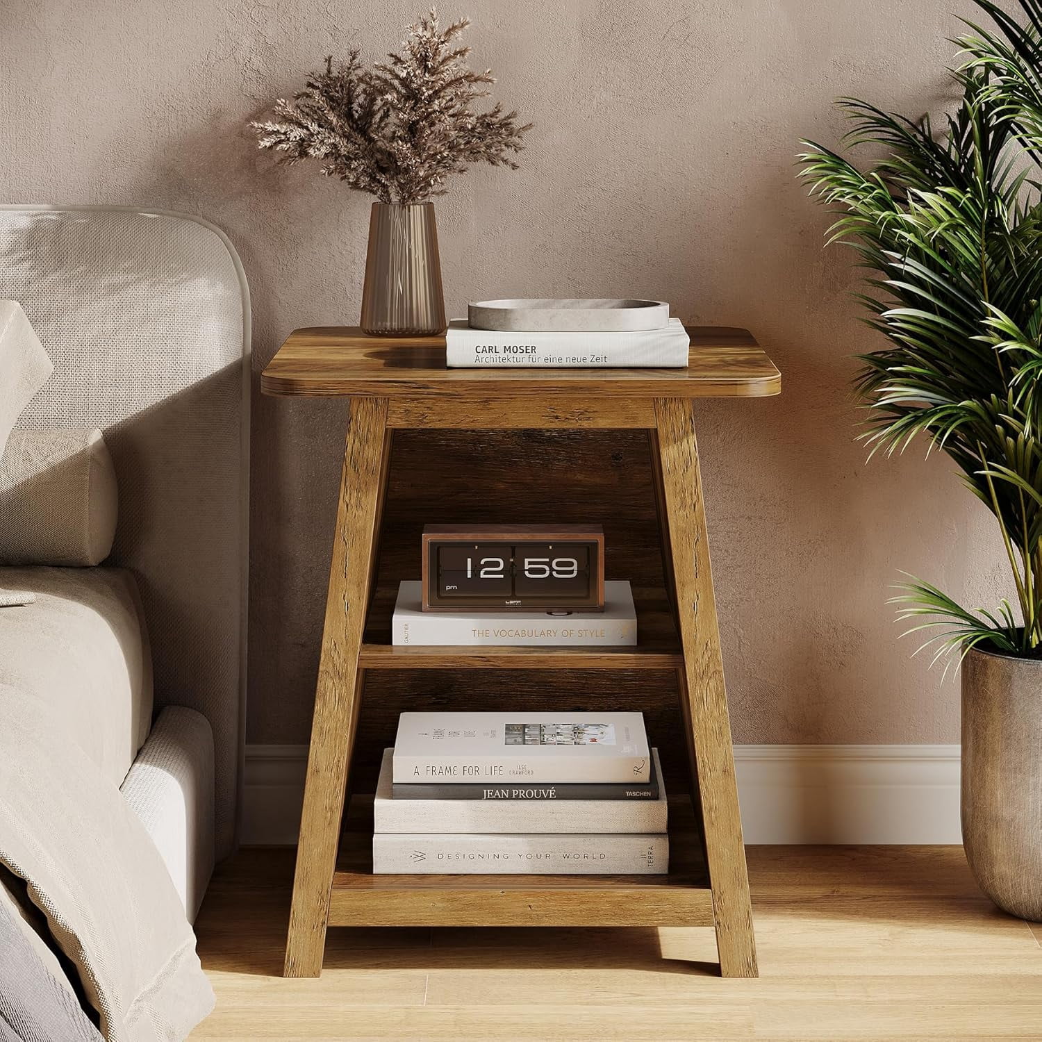 Curated visual reference: Picture Idea: Tribesigns 3 Tier Wooden Nightstand With Storage Farmhouse Bedside