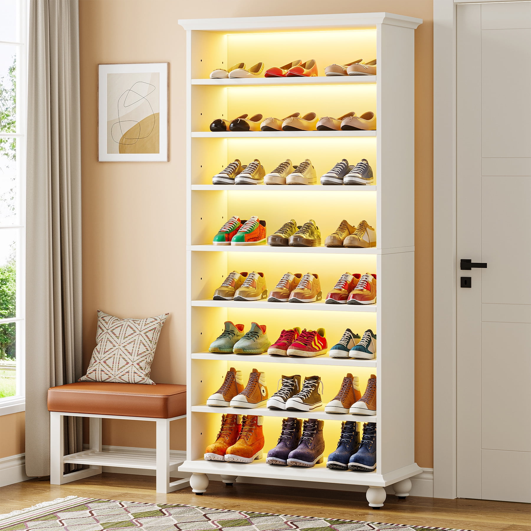 Tribesigns 30 Pair Shoe Storage Cabinet with LED Lighting 9 Tiers Shoe Cabinet with 64 Color Lighting Options Walmart