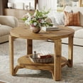 thumbnail image 1 of Tribesigns 30″ Solid Wood Round Coffee Table with 2‑Tier Storage – Brown Rustic, 1 of 13