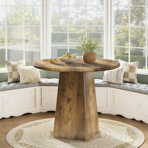 Tribesigns 31.5-Inch Round Dining Room Table for 2-4, Farmhouse Kitchen Dinner Table with Square Base for Dining Room