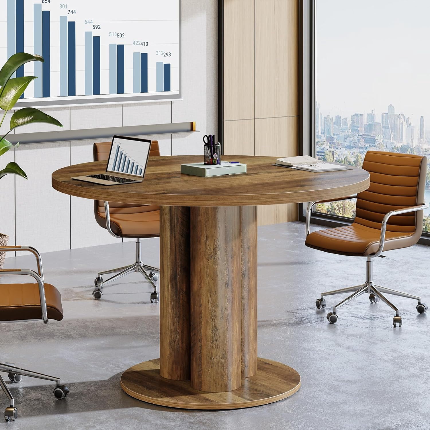 Tribesigns 31.5 Inches Round Conference Table with Heavy Duty Pedestal ...