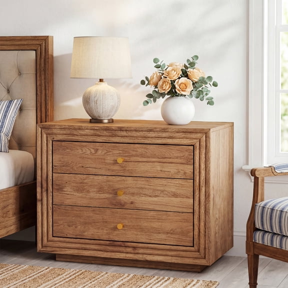 Tribesigns 31.5" Oversized Nightstand with 3 Drawers, Rustic Wood Night Stand, Farmhouse Bedside Table for Bedroom (1, Brown)