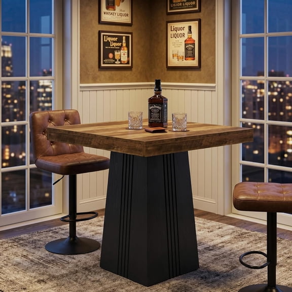 Tribesigns 31.5" Square Bar Table, Bistro Pub Table for Home Bar Cafe, Black & Brown