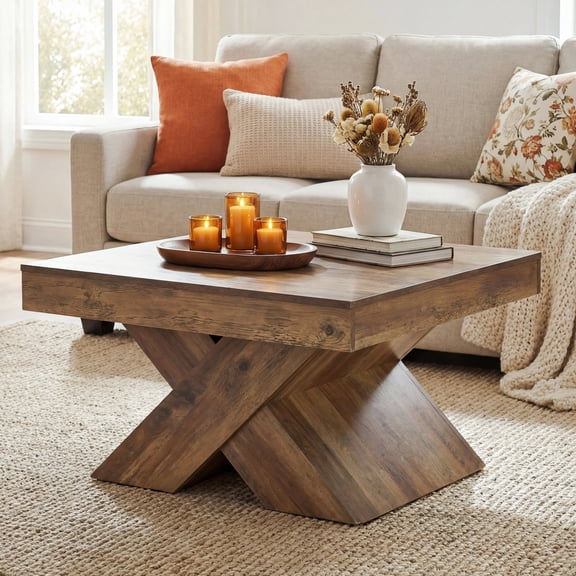 Tribesigns 31.5 in. Brown Square Wood Coffee Table Accent Center Table with Storage & Sturdy Base for Living Room