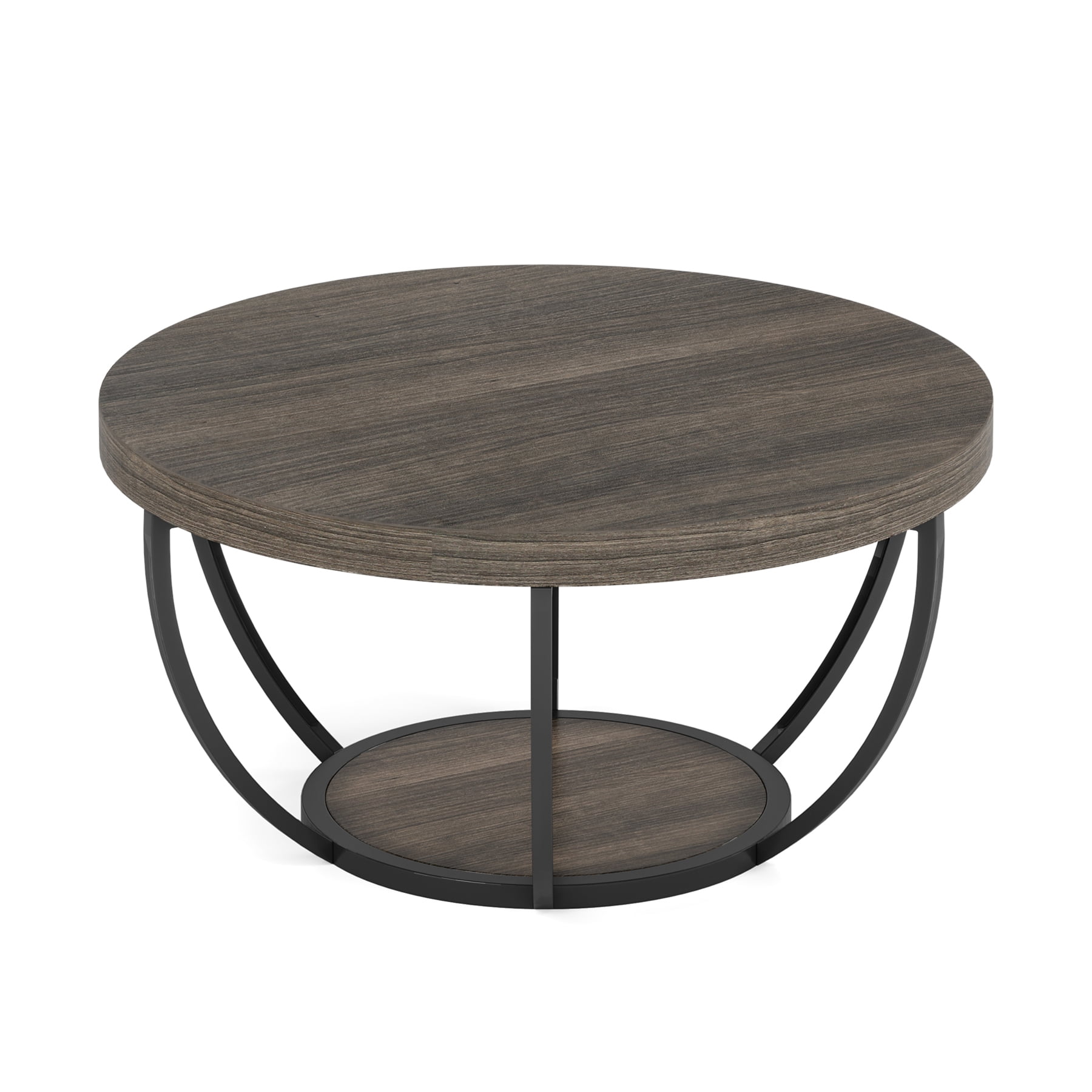 Tribesigns 31.7" Round Coffee Table, Industrial 2-Tier Circle Coffee ...