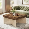 thumbnail image 1 of Tribesigns 35.4" Square Coffee Table, Farmhouse Wood Coffee Table Center with Engraved Lines Design for Living Room, 1 of 5