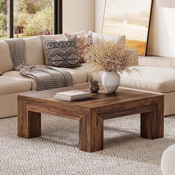 Tribesigns 39.37" Low Square Coffee Table, Farmhouse Large Tea Accent Table Center Table for Living Room(Dark Brown)