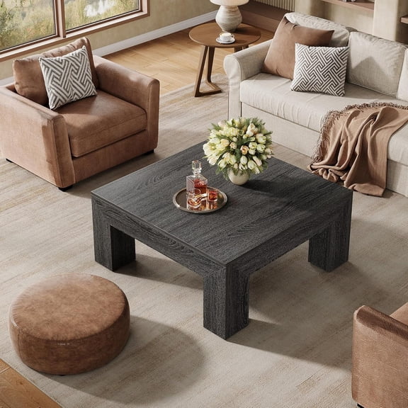 Tribesigns 39.37" Low Square Coffee Table, Farmhouse Large Tea Accent Table Center Table for Living Room(Gray)
