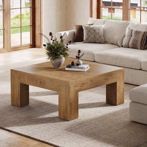 Tribesigns 39.37" Low Square Coffee Table, Farmhouse Large Tea Accent Table Center Table for Living Room(Natural)