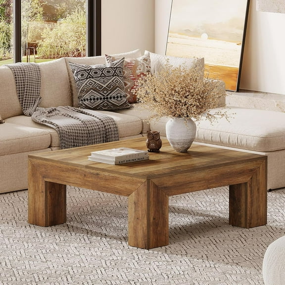 Tribesigns 39.37" Low Square Coffee Table, Farmhouse Large Tea Accent Table Center Table for Living Room(Rustic Brown)