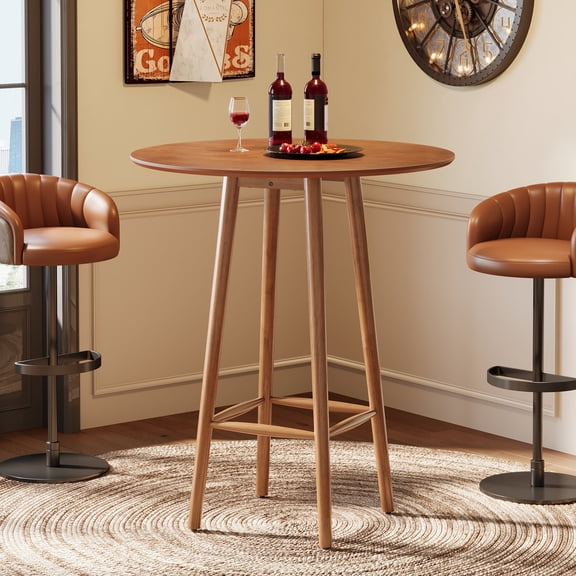 Tribesigns 39.37" Round Bar TableSolid Wood Bistro Table with Sturdy Frame, Ideal for Small Space, Kitchen, Dining Room, Living RoomEasy-to-Clean Oil Finish (Rustic Walnut)