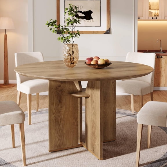 Tribesigns 39.37" Round Dining Table for 4, Farmhouse Kitchen Table with X-Shaped Pedestal for Dining Room, Living Room, Brown