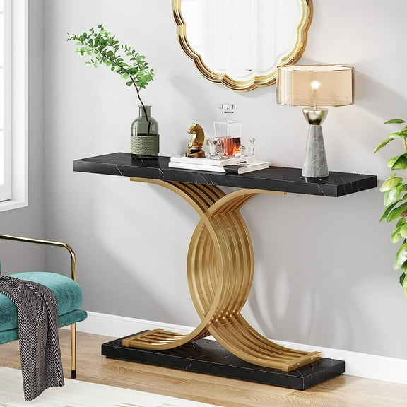 Tribesigns 39.4" Console Table, Modern Entryway Hallway Table with Gold Metal Legs, Gold & Black