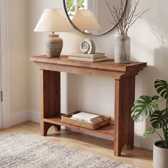 Tribesigns 39.4" Entryway Table, Rustic Solid Wood Console Table Behind The Couch with Lower Shelf for Living Room, Hallway, Entrance, Entryway, Dark Brown