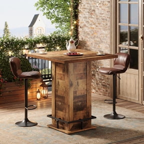 Tribesigns 39.4" H Square Bar Table with Metal Footrest, Industrial High Top Bistro Pub Table for Kitchen Nook, Home Bar, Small Spaces, Mix Brown & Black
