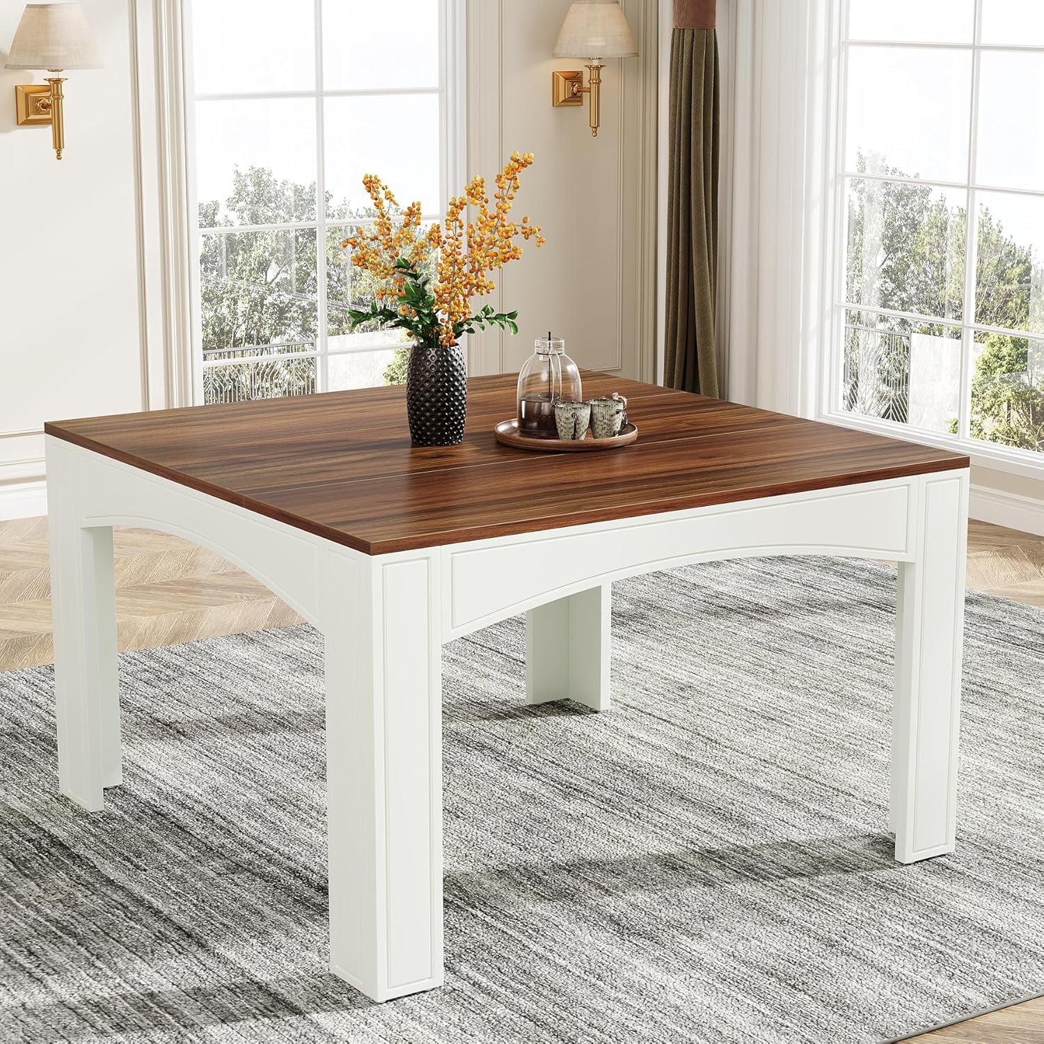 Tribesigns 39.4" Wooden Square Kitchen Table for 4, Dinner Table for Dining Room, Brown ...