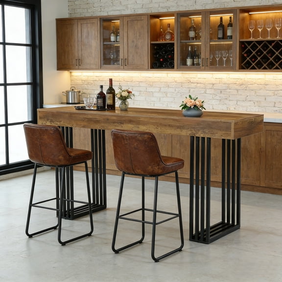 Tribesigns 39.4 in. H Brown Rectangle Home Bar Table Pub Table High Top Unit for Cocktail, Dining, Coffee & Living Room