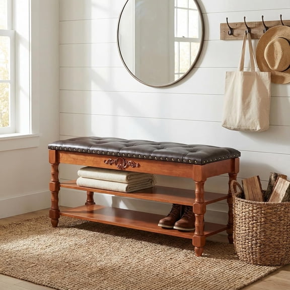 Tribesigns 39.4-inch Solid Wood Bench with Lift Top and Hidden Compartment200lb Weight Capacity