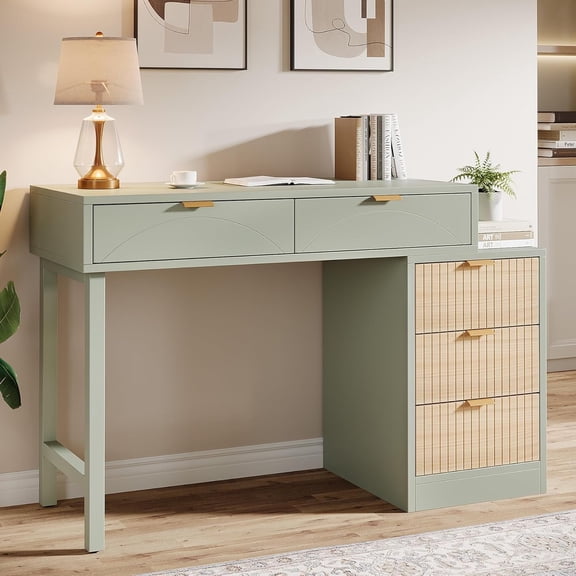 Tribesigns 39" Reversible Computer Desk with 5 Drawers, Wood Writing Desk for Home Office, Green