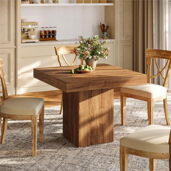 Tribesigns 39" Small Kitchen Table, Farmhouse Wood Square Dining Table for 4, Walnut