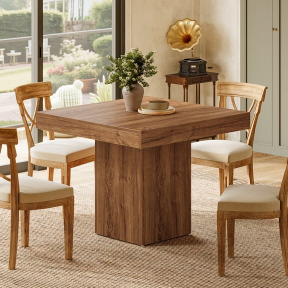 Tribesigns 39" Square Dining Table for 4, Farmhouse Small Kitchen Table for Dining Room, Walnut