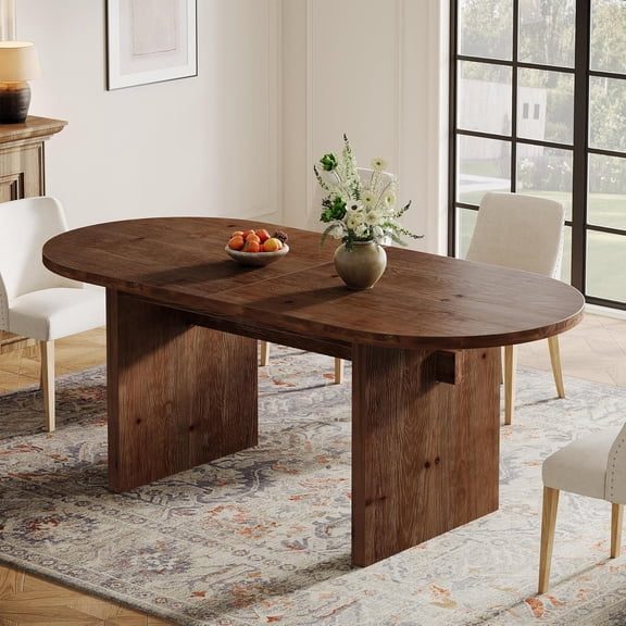 Tribesigns 4-6 Person Solid Wood Oval Dining Table with Double Pedestal